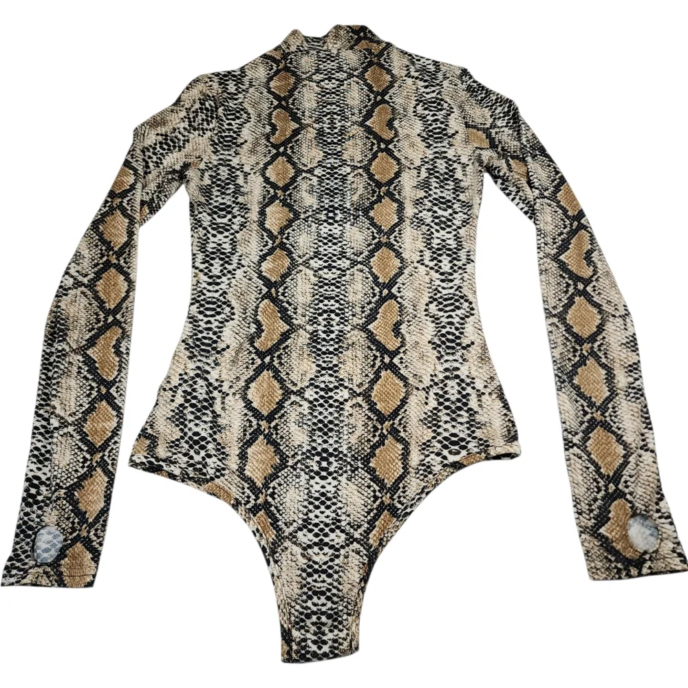 I.AM.GIA Kenzie Snakeskin Bodysuit Long Sleeve Mock Neck Size Small - Picture 3 of 14